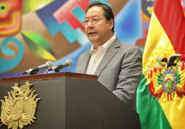The president of Bolivia, Luis Arce, gives his address to the nation after signing the Census Law. Photo: Twitter/@LuchoXBolivia.