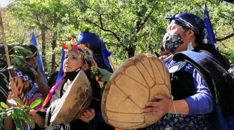 Mapuche protest in Chile, using signs in their language, defending their right to cultural independence and land recovery. Photo: Pressenza International News Agency, https://www.pressenza.com
