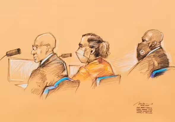 Sketch of Alex Saab’s first hearing in Miami, Florida, December, 2021. Drawing by Daniel Pontent via Reuters.