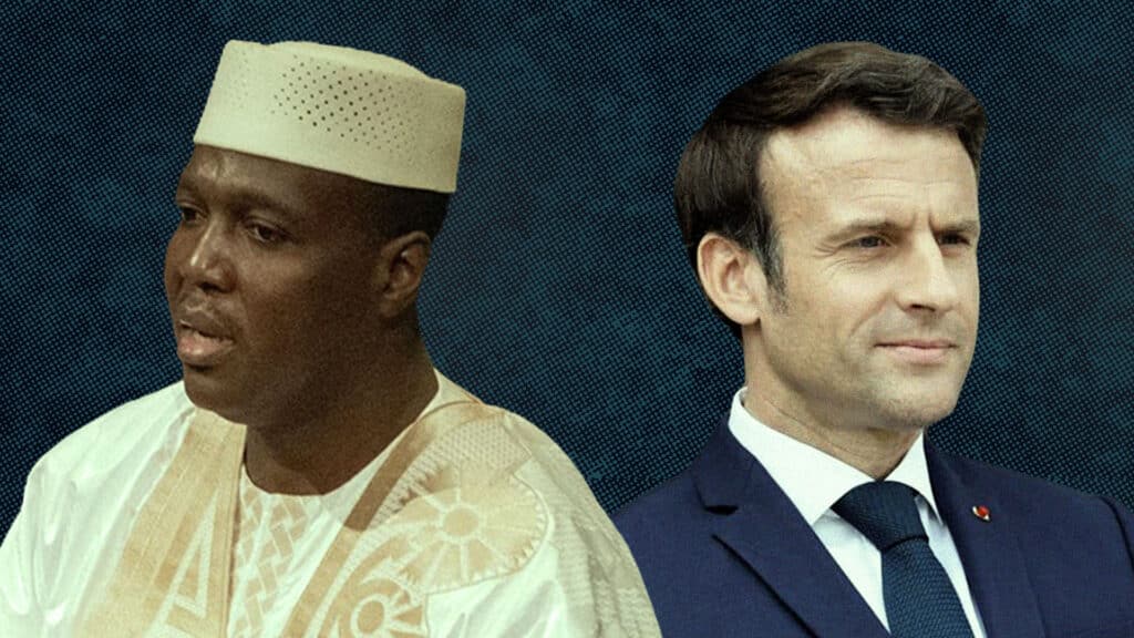 Abdoulaye Maïga (left) and Emmanuel Macron (right). Photo: Peoples Dispatch. 