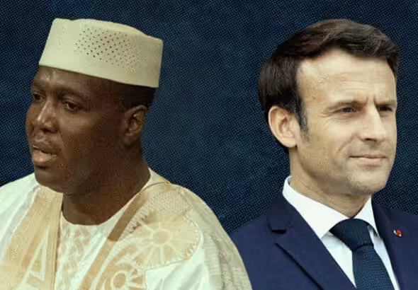 Abdoulaye Maïga (left) and Emmanuel Macron (right). Photo: Peoples Dispatch. 