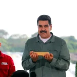 President Nicolás Maduro holding a gold bar. File photo.