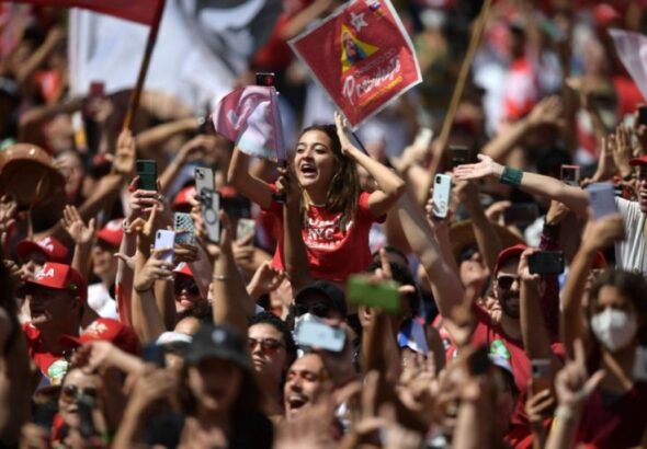 Lula da Silva’s supporters cheer as he arrives for his inauguration ceremony as Brazil’s new president, Brasilia, Jan. 1, 2023. File photo.