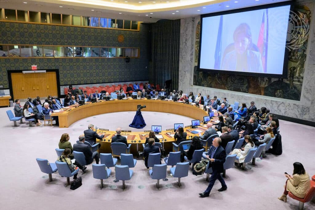 Helen La Lime, chief of the UN Integrated Office in Haiti (BINUH), briefing the UN Security Council on Dec. 21, 2022 and calling for “enhanced operational security support,” in other words, foreign military boots on Haitian soil. Photo: UN Photo/Manuel Elias.