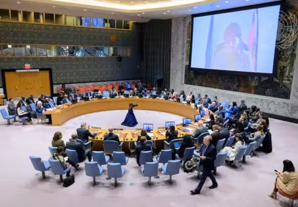Helen La Lime, chief of the UN Integrated Office in Haiti (BINUH), briefing the UN Security Council on Dec. 21, 2022 and calling for “enhanced operational security support,” in other words, foreign military boots on Haitian soil. Photo: UN Photo/Manuel Elias.