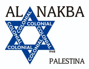 A David star with “colonial” written all over it along Al Nakba (above) and Palestine (below). File photo.