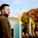 Ukraine’s President Volodymyr Zelensky presenting honors on the Day of the Defender, Oct. 14. File photo.