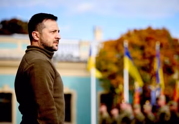 Ukraine’s President Volodymyr Zelensky presenting honors on the Day of the Defender, Oct. 14. File photo.