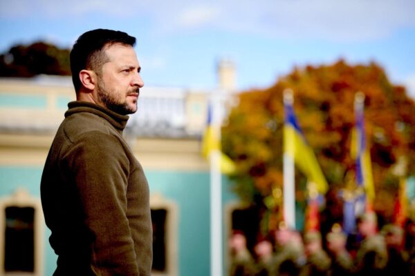 Ukraine’s President Volodymyr Zelensky presenting honors on the Day of the Defender, Oct. 14. File photo.