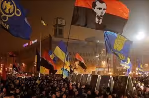 Torchlight procession commemorating the 106th anniversary of birth of Ukrainian Nazi leader Stepan Bandera, Kiev, January 1, 2015. Photo: All-Ukrainian Union "Freedom"/File photo.
