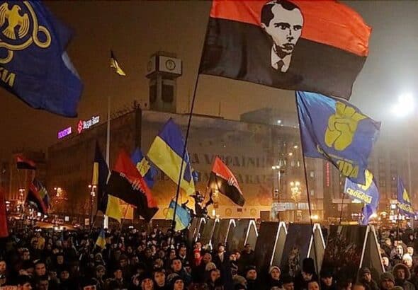 Torchlight procession commemorating the 106th anniversary of birth of Ukrainian Nazi leader Stepan Bandera, Kiev, January 1, 2015. Photo: All-Ukrainian Union "Freedom"/File photo.
