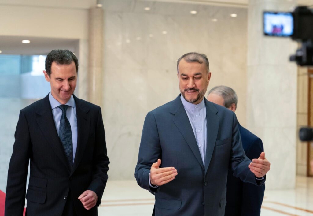 Syrian President Bashar Al-Assad and Iranian Foreign Minister Hussein Amir Abdollahian, in Damascus, Syria, on January 14, 2023. Photo: SANA.