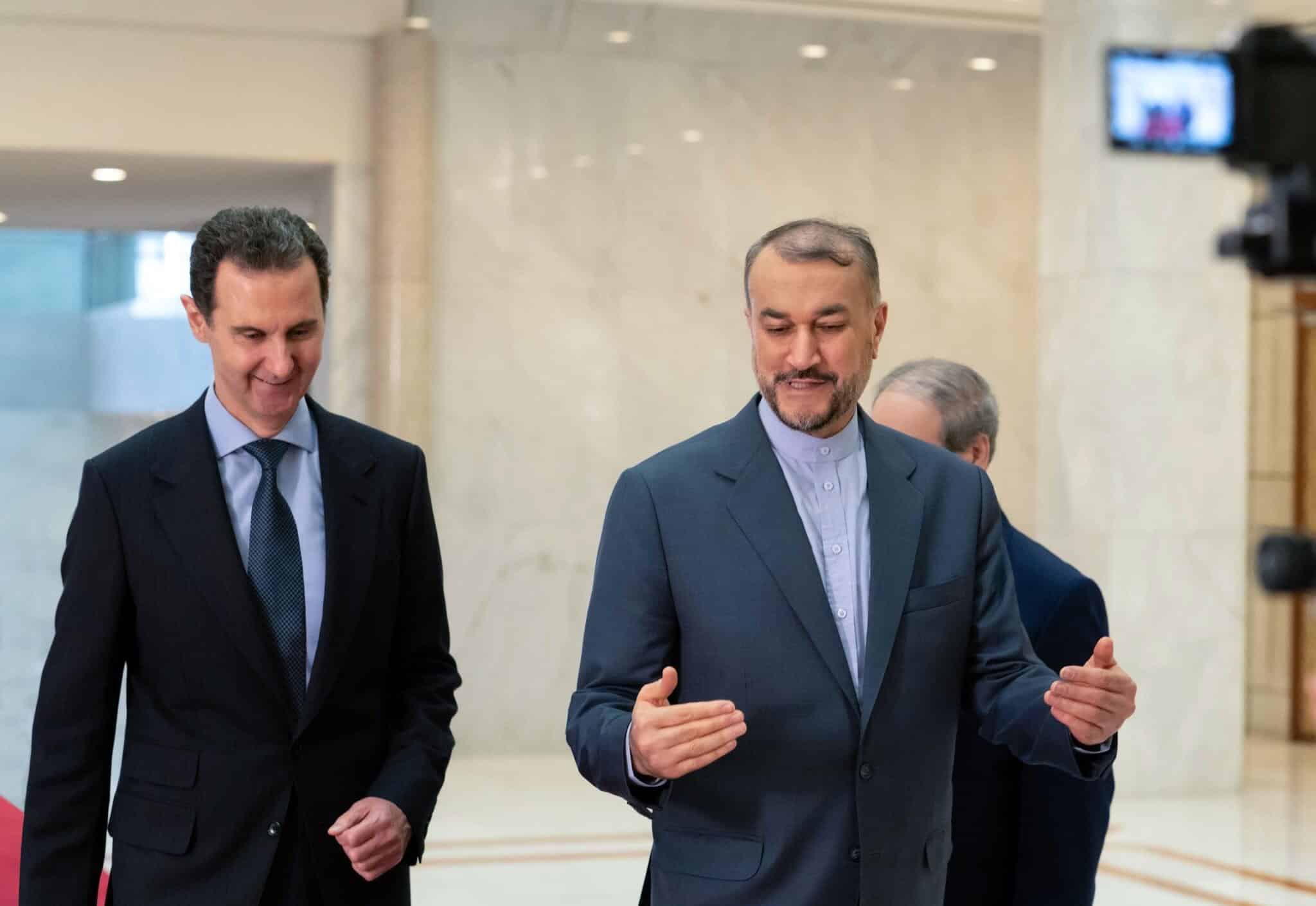 Syrian President Bashar Al-Assad and Iranian Foreign Minister Hussein Amir Abdollahian, in Damascus, Syria, on January 14, 2023. Photo: SANA.