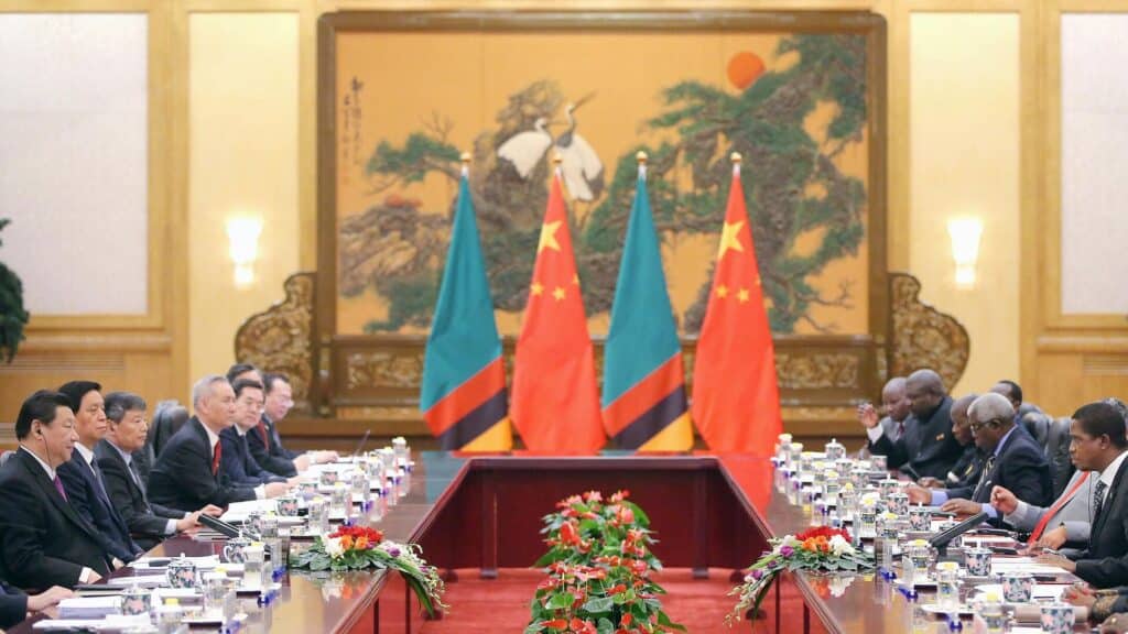 Chinese President Xi Jinping (Left) meets with Zambian President Edgar Chagwa Lungu (Right) at the Great Hall of the People in Beijing on March 30, 2015. Photo: Feng Li/AFP.