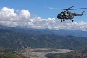 Helicopter flying over the VRAEM (Valley of the Apurímac, Ene and Mantaro rivers), home to 40 US military bases, allegedly fighting “drug trafficking.” File photo.