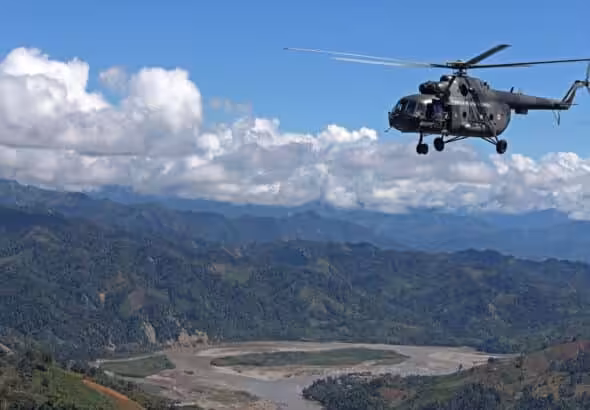 Helicopter flying over the VRAEM (Valley of the Apurímac, Ene and Mantaro rivers), home to 40 US military bases, allegedly fighting “drug trafficking.” File photo.