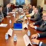 Members of the opposition Unitary Platform meeting with James Story and his team. Photo: @WHAAsstSecty/Twitter.