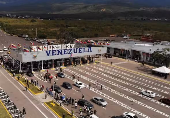 Aerial view of the Atanasio Giraldot international bridge connecting Venezuela and Colombia in full operation. Photo: Edinson Estupinan/AFP.