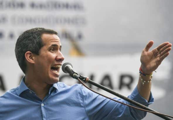 Juan Guaidó speaking at a news conference in Caracas, Venezuela, September 29, 2021. Photo: Carolina Cabral/Bloomberg.