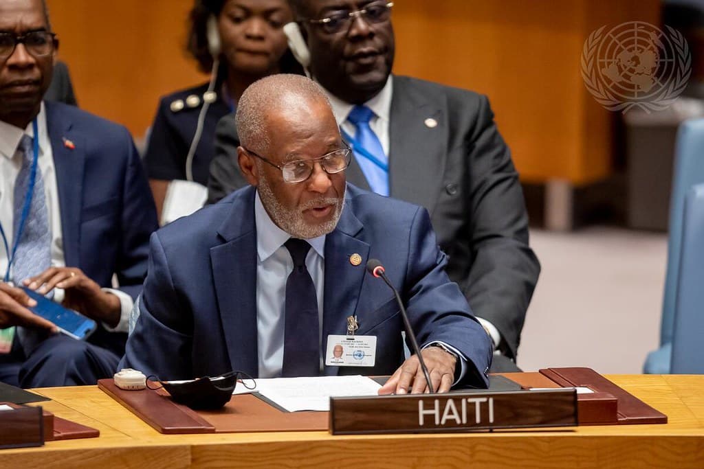 Haiti’s Foreign Minister, Jean Victor Généus, reiterated de facto PM Ariel Henry’s Oct. 9 appeal for foreign military intervention. Photo: UN/Manuel Elías.