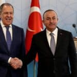 Russian Foreign Minister Sergey Lavrov (left) and his Turkish counterpart, Mevlüt Çavuşoğlu (right), after a meeting in Ankara, July 2022. Photo: Reuters/Umit Bektas.