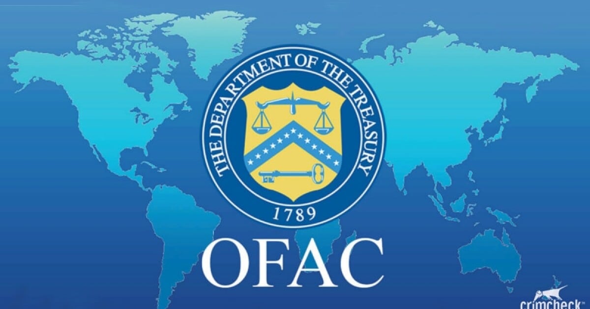 US Treasury Department's OFAC symbol imposed over the world map. File photo.