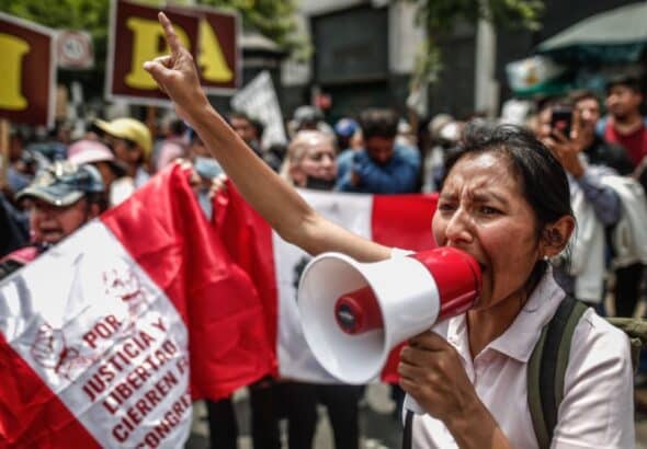 Peruvian protesters demand resignation of de facto President Dina Boluarte and Congress that carried out a coup against the elected President Pedro Castillo. Photo: Su Noticiero.