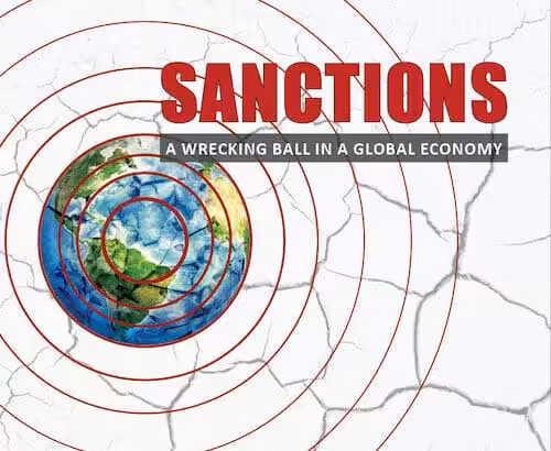 Main image: from the cover of the report “Sanctions: A Wrecking Ball in a Global Economy”. File photo.