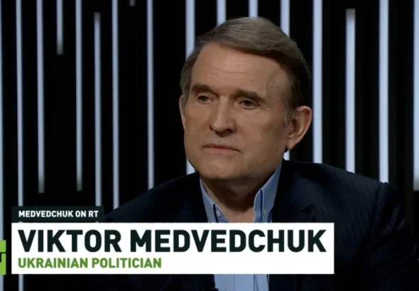 Ukranian politician Viktor Medvedchuk, Speaking to RT. Photo: RT.