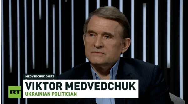 Ukranian politician Viktor Medvedchuk, Speaking to RT. Photo: RT.