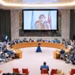 Wide view of the December 21, 2022 Security Council meeting on Haiti with BINUH chief Helen La Lime on the screen. Photo: UN/Eskinder Debebe.