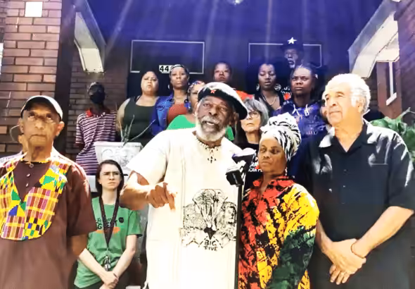Members and supporters of the African People's Socialist Party stage a demonstration after an FBI raid on the party headquarters and leaders' homes in July 2022. Photo: African People's Socialist Party.