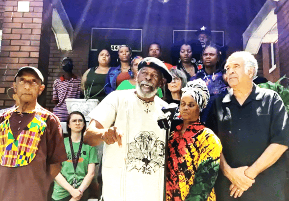 Members and supporters of the African People's Socialist Party stage a demonstration after an FBI raid on the party headquarters and leaders' homes in July 2022. Photo: African People's Socialist Party.