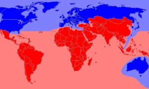 The majority world (in red) | Photo: Stephen Sefton.