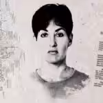 Photo composition in sepia with the face of Ana Belén Montes, a document labeled “top secret” and another sheet of paper containing a complex diagram. Photo: CNN.