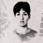 Photo composition in sepia with the face of Ana Belén Montes, a document labeled “top secret” and another sheet of paper containing a complex diagram. Photo: CNN.