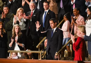 Venezuelan former deputy Juan Guaidó attended the State of the Union address in February 2020, receiving a standing ovation. Photo: Jonathan NewtonThe Washington Post.