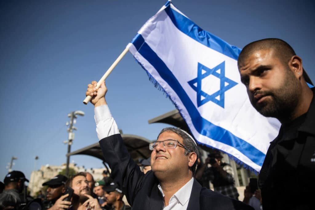 Right-wing politician Itamar Ben Gvir at Damascus Gate in Jerusalem’s old city, June 2021. Photo: Yonatan Sindel/FLASH90.