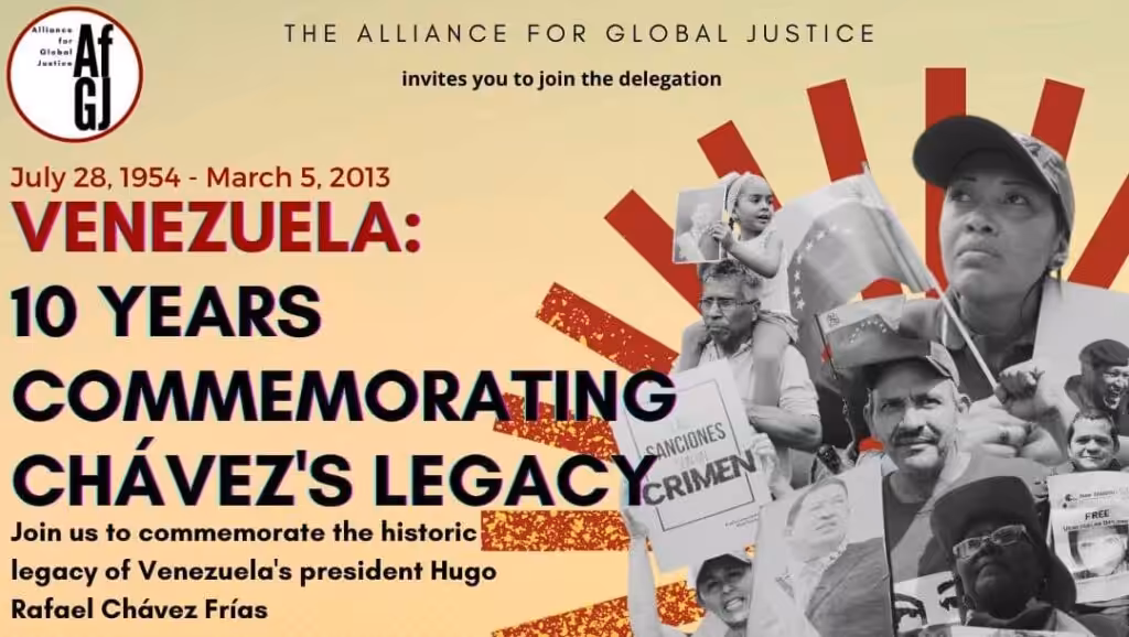 Cropped promotional poster for the 2023 delegation to Venezuela organized by the Alliance for Global Justice. Photo: Alliance for Global Justice.