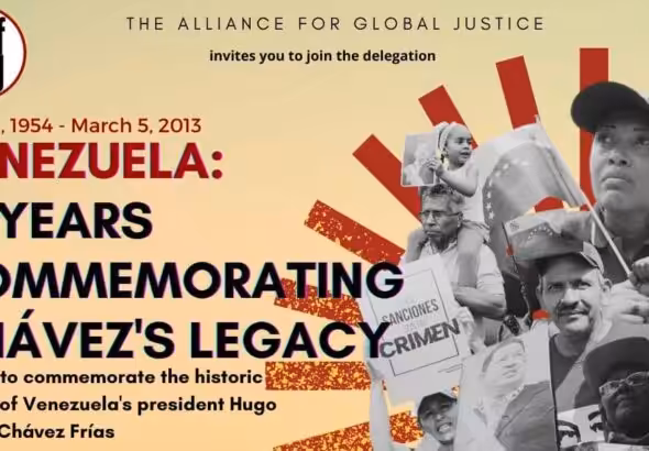 Cropped promotional poster for the 2023 delegation to Venezuela organized by the Alliance for Global Justice. Photo: Alliance for Global Justice.