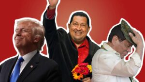 Photo composition showing Donald Trump (left), Hugo Chavez (center) and Rodrigo Duterte (right). Photo: Getty Images via BBC.