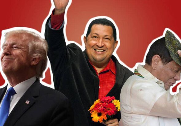 Photo composition showing Donald Trump (left), Hugo Chavez (center) and Rodrigo Duterte (right). Photo: Getty Images via BBC.