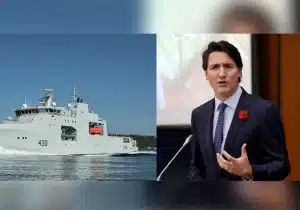 Photo composition: Royal Canadian Navy vessels (left) and Justin Trudeau (right). File photo.
