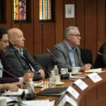 Colombian government delegates discuss various initiatives during peace talks with the ELN in Mexico. Photo: Twitter/@ComisionadoPaz.