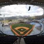 Fisheye view of the new stadium Monumental Simón Bolívar in Caracas, the second biggest baseball stadium in Latin America, inaugurated on Wednesday, February 1, 2022. Photo: Correo del Orinoco.