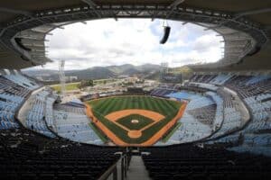 Fisheye view of the new stadium Monumental Simón Bolívar in Caracas, the second biggest baseball stadium in Latin America, inaugurated on Wednesday, February 1, 2022. Photo: Correo del Orinoco.