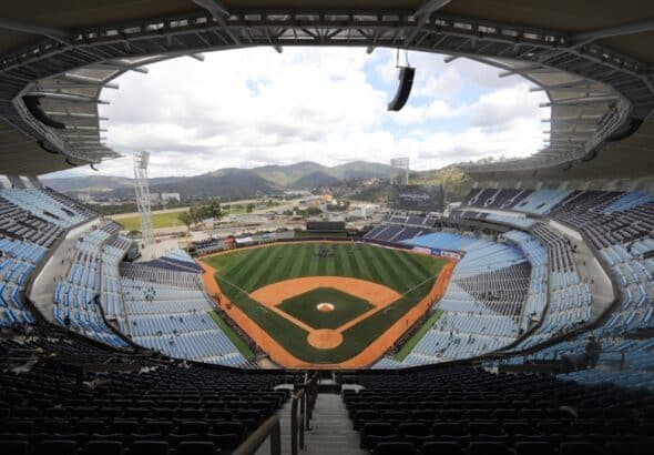 Fisheye view of the new stadium Monumental Simón Bolívar in Caracas, the second biggest baseball stadium in Latin America, inaugurated on Wednesday, February 1, 2022. Photo: Correo del Orinoco.