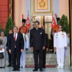 Prime minister of Saint Vincent and the Grenadines and president pro tempore of CELAC, Ralph Gonsalves, being greeted by Venezuelan President Nicolas Maduro at Miraflores Palaces in Caracas, February 7, 2023. Photo: Venezuela's Presidential Press.