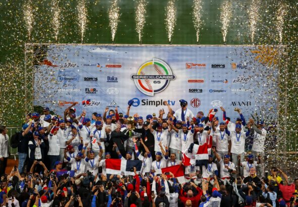 Dominican Republic team celebrating its victory over Venezuela in the Caribbean Series 2023 final. Photo: Twitter/@NicolasMaduro.