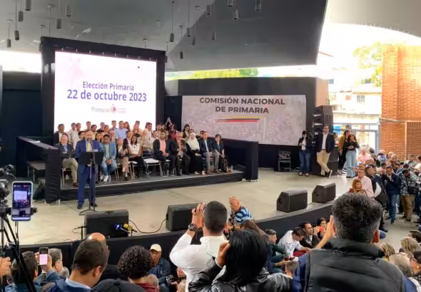 The moment when the Unitary Platform's primaries committee announced the date for the so awaited primaries of the Venezuelan far-right groups. Photo: Twitter/@cnprimariave.